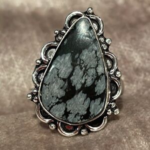 Genuine Snowflake Obsidian Ring Adjustable size 9-9 1/2